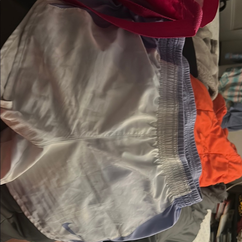 Nike White and Light Blue Athletic Shorts